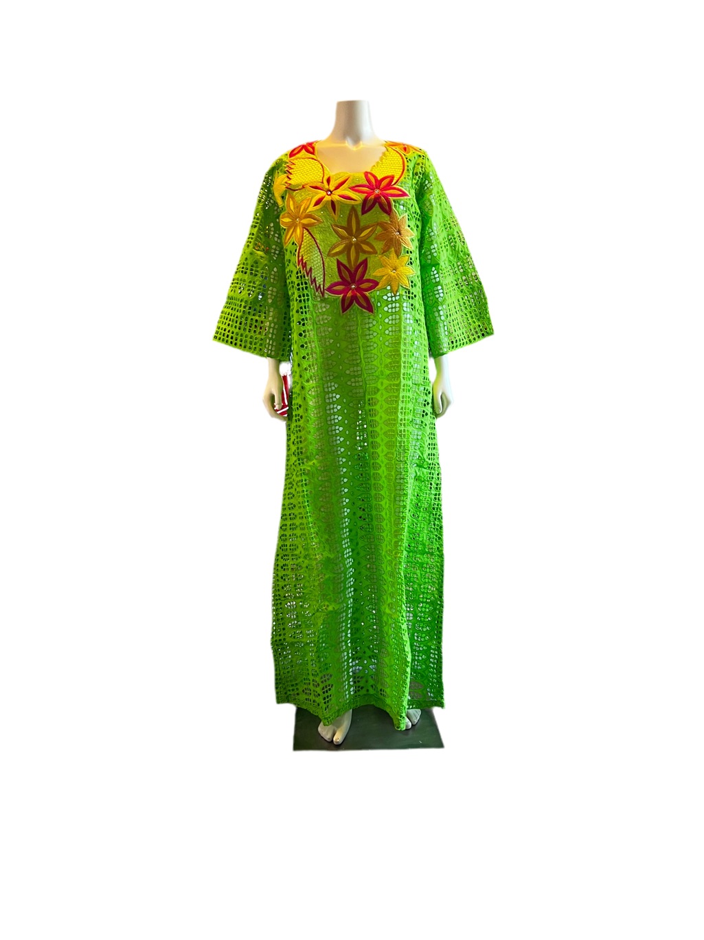 Bright Green Embroidered Floral Maxi Dress